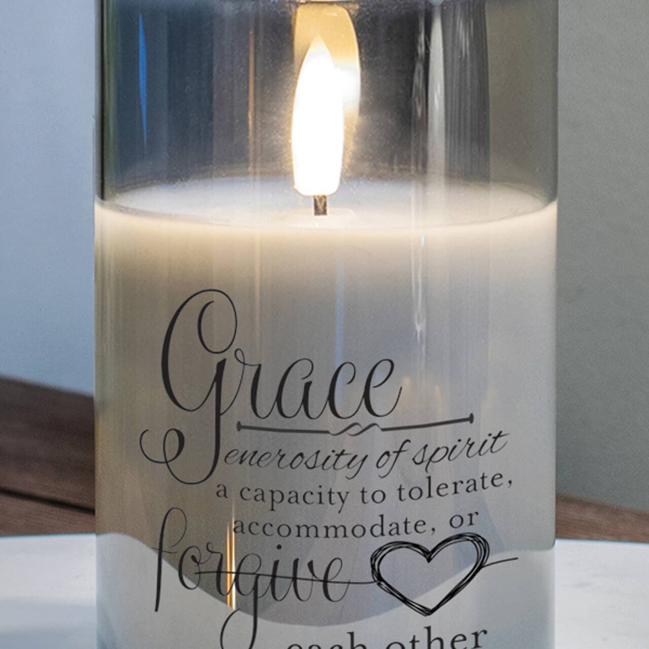 Edge Collection - 5" x 3" - Gray - Flameless LED Candle with Inspirational Quote - 1 Piece